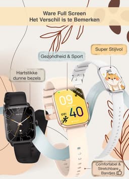 New Quint Smartwatch - Full HD Touchscreen 1.9" - Met Belfunctie - Smartwatch Dames & Heren- Luxueus-Nonchalant Design - iOS en Android - Stappenteller en Hartslagmeter - Lange Batterijduur - MineralBlack / Zwart - Nederlandstalig — thumbnail 3