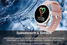 Belesy® BQSiRgPk Pro - Smartwatch Dames – Smartwatch Heren - Horloge - 1.28 inch - Kleurenscherm - Stappenteller - Bloeddruk - Hartslag - 75+ Wijzerplaten – Sporten – Zilver – Siliconen – Roze – extra polsband Milanees Zilver - Kerstcadeau — thumbnail 5