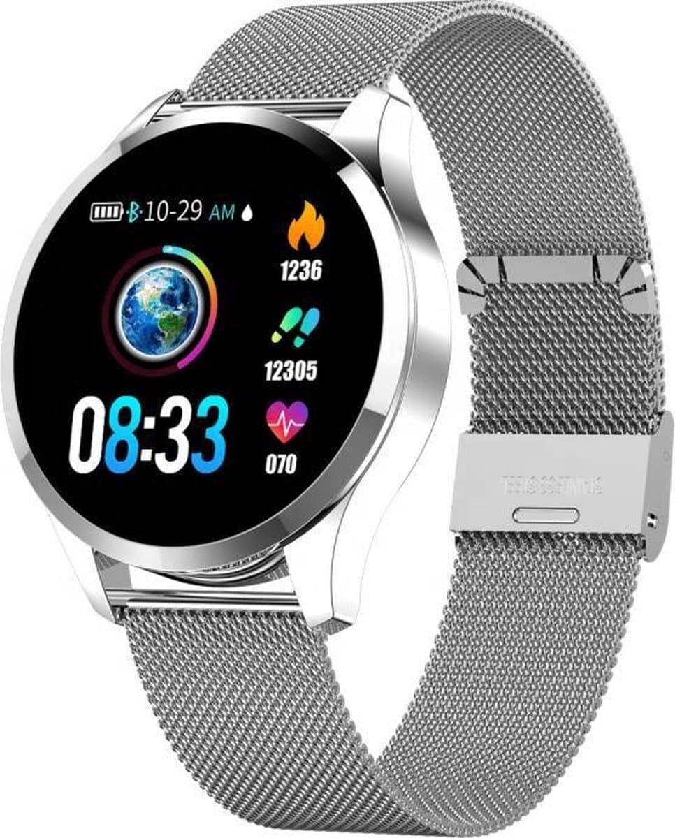 Belesy® Q9 model 2021 - Smartwatch Dames - Smartwatch Heren - Horloge - 1.3 inch – Stappenteller – Calorieën - Hartslag – Bloeddruk - 10x Sporten – Milanees staal - Zilver - Moederdag — afbeelding 1