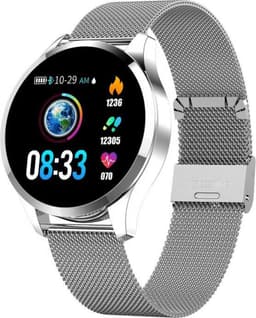 Belesy® Q9 model 2021 - Smartwatch Dames - Smartwatch Heren - Horloge - 1.3 inch – Stappenteller – Calorieën - Hartslag – Bloeddruk - 10x Sporten – Milanees staal - Zilver - Moederdag — thumbnail 1