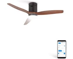 CREATE - Plafondventilator 40W silent Ø132 cm - Met Verlichting drie temperaturen - Met Wifi - Met Afstandsbediening - 6 Snelheden - Timer - Zomer/Winter functie - Zwart - WIND CALM