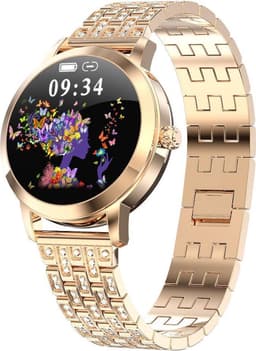 Darenci Smartwatch Me Shine Pro - Smartwatch dames - Smartwatch heren - Activity Tracker - Touchscreen - Stalen band met steentjes- Dames - Heren - Horloge - Stappenteller -Bloeddrukmeter -Verbrande calorieën -Zuurstofmeter -Roségoud -Spatwaterdicht — thumbnail 2