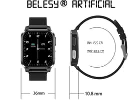 Belesy® ARTIFICIAL - Smartwatch Dames - Smartwatch Heren - Horloge - 1.70 inch – kleurenscherm – Stappenteller – Calorieën - Gezondheidsindicatoren – Je eigen foto als wijzerplaat - Leer – Bruin – Zwart - Moederdag — thumbnail 3
