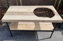 Big Green Egg Tafel | Buitenkeuken | 140x70cm | Gat 50cm | Zwart Staal en Hout | BBQ Tafel | Kamado Tafel | Barbecue | Bastard | Grill Guru | Kamado Joe | Ombouw | Onderstel | Geschikt voor vele modellen — thumbnail 3