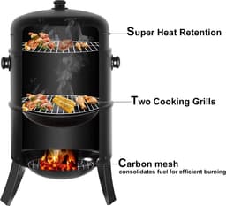 Wildor® 3in1 BBQ - Houtskoolgrill - Barbecue Roker - Vat Roker Grill - Met Thermometer - Verstelbare luchtuitlaat - 2 Grills 38Ø - 2 Deuren - Vlees roken - Vis roken - Braden, Grillen, Stoomkoken en Roken — thumbnail 5