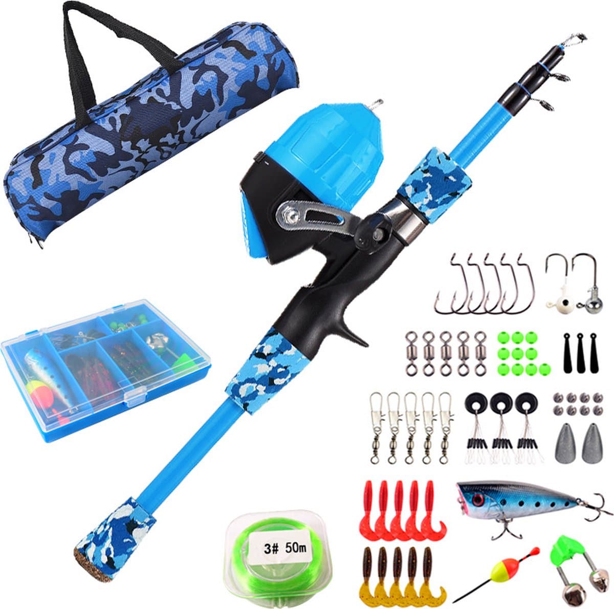 Vishengel Set Voor Beginners - 1.2M - Inclusief Opbergtas, Hengel & Doosje met Accessoires - Vishengel Kinderen - Complete Hengelset - Vishengelset - Vishengel Set - Hengel - Hengel - Vishengel set - Vishengel Kinderen - Leuk Voor Op Vakantie — afbeelding 1