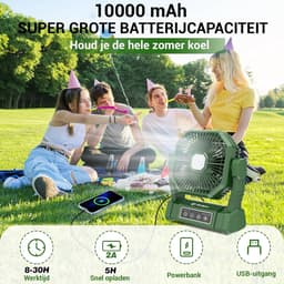 Camping Ventilator met LED Verlichting – Oplaadbare Tafelventilator – 10000mAh Accu – Afstandsbediening – 4 Snelheden & Time — thumbnail 4