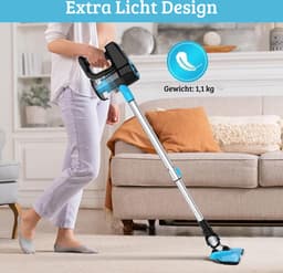Stofzuiger zonder Zak – Op Accu – Vlekkenreiniger – Tapijtreiniger – Vacuum Cleaner – Draadloos – Extra Licht – Blauw/Grijs — thumbnail 4