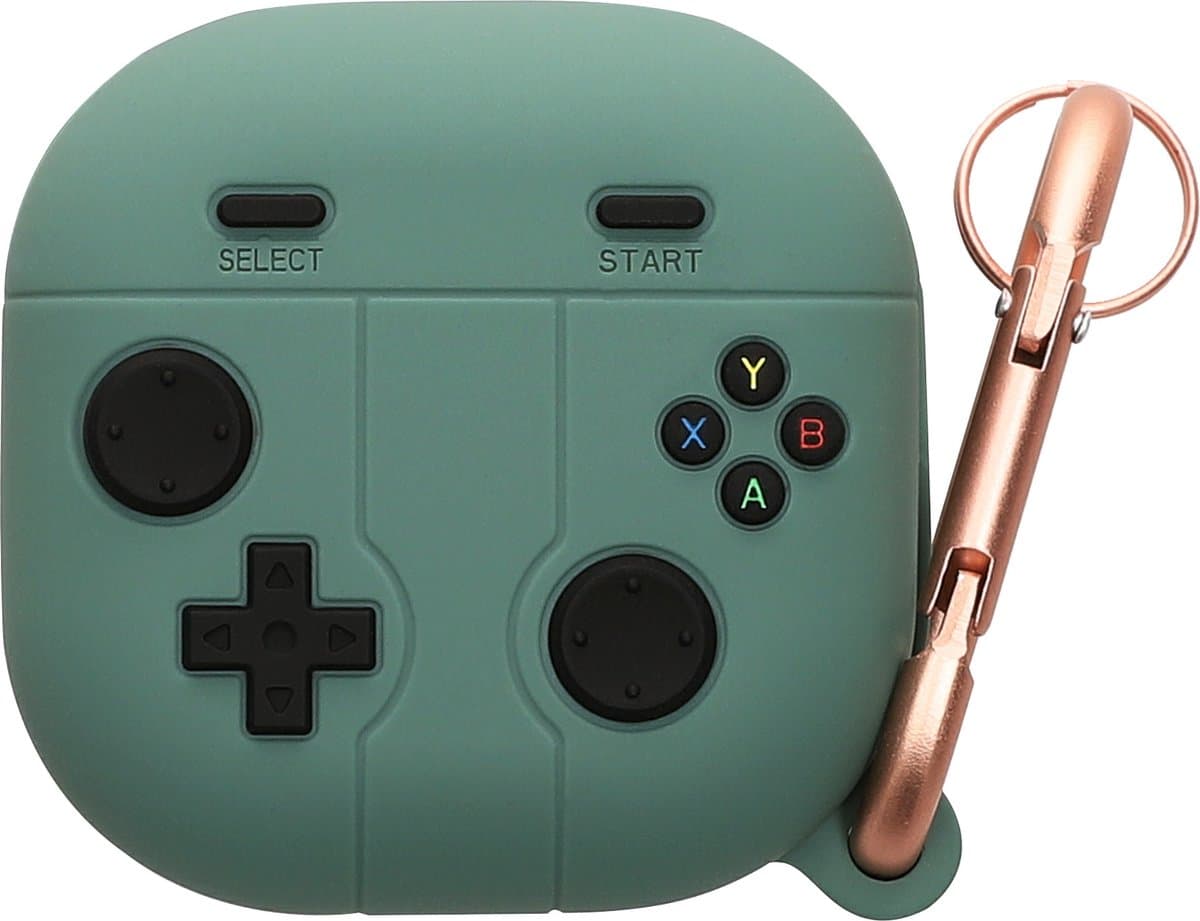 kwmobile Hoes geschikt voor Samsung Galaxy Buds FE - Siliconen cover voor oordopjes in groen / zwart - Gameconsole design — afbeelding 1