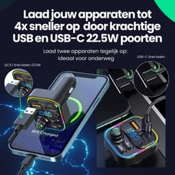 Siltcon® Bluetooth Transmitter – Fm Transmitter - Bluetooth Auto - USB-C lader 22.5W - Carkit - USB-A - SD Kaart - BT 5.3 - 2026 model — thumbnail 3