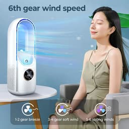 Wise® Bladloze Ventilator - 6 Speed Desktop - Fanless Blade Koeler - Draagbare Stille Ventilatoren - Luchtbevochtiger - Wit. — thumbnail 4