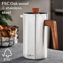 1L Roestvrij Staal en Duurzaam Eikenhout French Press - Voor 5 Kopjes - 2 Extra Filters - Dubbelwandige Isolatie — thumbnail 5