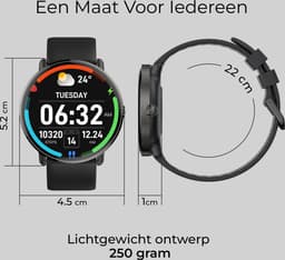 DynaBright AMOLED Smartwatch Dames en Heren - 1x RVS en 1x Siliconen Bandje - Zwart en Goud - Geschikt voor iOS (Apple) & Android - Stappenteller en Hartslagmeter — thumbnail 3