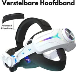 JustValue Elite Strap met VR Cover en 8000mAh Batterij - Vervanging Geschikt voor Oculus Quest 3 en Meta Quest 3 en 3s - RGB Verstelbare Comfortabele Riem met Hoofdkussen - Wit — thumbnail 3