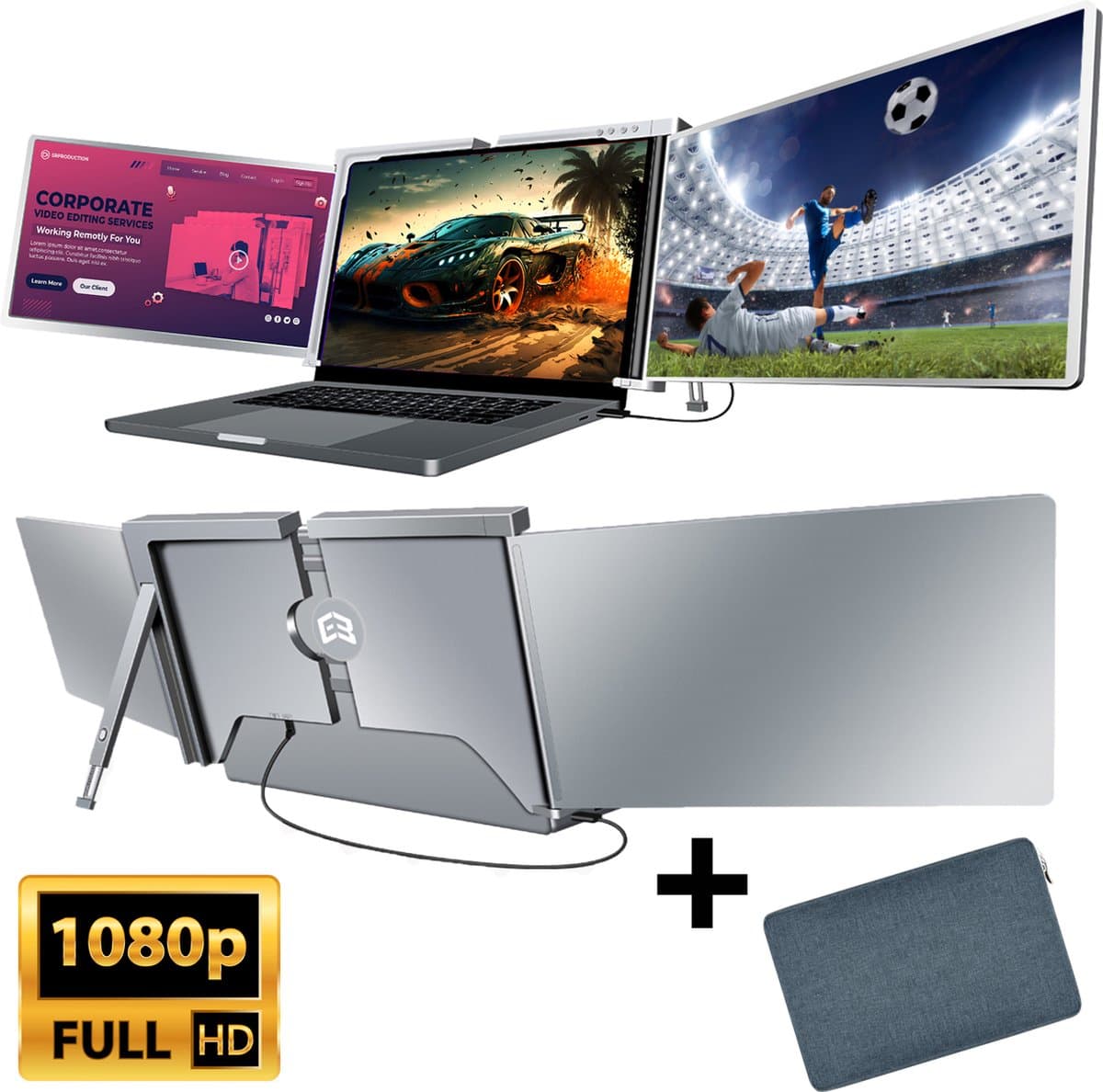 E3MAX Portable Monitor Pro Ultra (2024) - Tri-screen - Monitoren - One Cable Connection - Triple screen - Monitor - Windows/MacOS - 2x 15 Inch Full HD - Laptop Scherm Uitbreider Laptopscherm: 15" - 17.3" — afbeelding 1