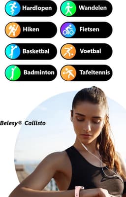 Belesy® Callisto - Smartwatch Dames – Smartwatch Heren - Horloge - Stappenteller - Kleurenscherm - Koortsmeter – Bloeddruk - Full Touch - Maak je eigen wijzerplaat - Zwart - Siliconen - Moederdag — thumbnail 5