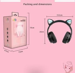 Kinder Hoofdtelefoon-Draadloze Koptelefoon-Kids Headset-Over Ear-Bluetooth-Microfoon-Katten Oortjes-Led Verlichting-Roze — thumbnail 2