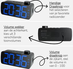 YUCONN - Wekkerradio - Wekker Kinderen - Grote LED Cijfers - Digitaal - Dimbaar - Dubbel alarm - Op Netstroom - Senioren — thumbnail 4