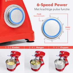 KitchenBrothers Keukenrobot - Keukenmachine - 6,2L Mengkom - 1800W - BPA-vrij - Keukenmixer - Aluminium - Rood — thumbnail 3
