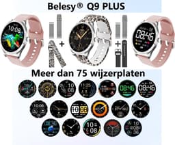 Belesy® BQSiZiPp Pro - Smartwatch Dames – Smartwatch Heren - Horloge - 1.28 inch - Kleurenscherm - Stappenteller - Bloeddruk - Hartslag - 75+ Wijzerplaten – Sporten – Zilver – Panterprint – extra polsband Milanees Zilver en Zwart - Kerstcadeau — thumbnail 4