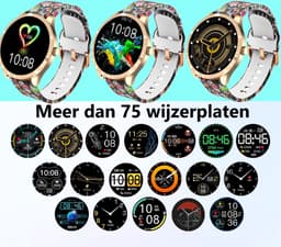Belesy® BQSiRgSk Pro Skull - Smartwatch Dames – Smartwatch Heren - Horloge - 1.28 inch - Kleurenscherm - Stappenteller - Bloeddruk - Hartslag - 75+ Wijzerplaten – Sporten – Rose goud – Staal - Siliconen – Skull - Zwart - Kerstcadeau — thumbnail 5