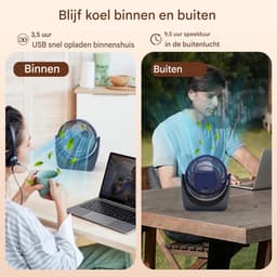 longziming -Draadloze USB Tafelventilator – 4000mAh Oplaadbare Mini Ventilator – 5 Snelheden – 360° Verstelbaar – Met Warm Nachtlampje voor Thuis, Kantoor en Camping — thumbnail 2