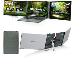 Blackview DCM6 Pro 14“ dubbele draagbare monitor – extra laptopscherm 13-17,3” – uitbreidingsscherm – dual screen – IPS Full HD – plug & play – aansluiting via één kabel – inclusief kabels en beschermhoes – grijs