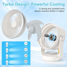 Tafelventilator Oplaadbaar USB - Stille Bureauventilator met Oscillatie - 4 Snelheden - Draadloos - 5700mAh - 90° Draaibaar - Ventilator voor Kantoor, Slaapkamer en Camping - Wit — thumbnail 4