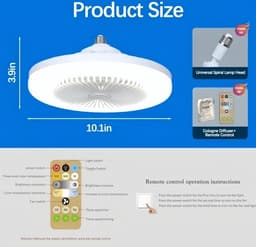 Plafondventilator met verlichting en afstandsbediening - Schroefbare plafondventilatorlamp - Universele verstelling - Mini plafondventilatorlamp - Drie windsnelheden - Timer, geschikt voor slaapkamers, badkamers, garages en kasten - Gebroken wit — thumbnail 3