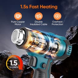 Hot Air Gun, Battery, Hot Air Gun with 2 x 4.0 Ah Battery, 50-550 °C, Plastic Welding Machine, Wireless, with 5 - ShopVlot — thumbnail 3