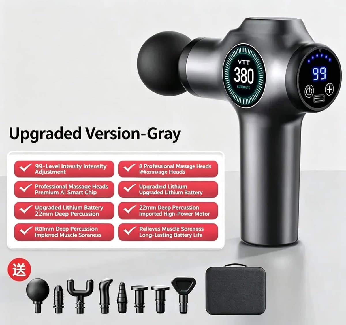 Massage Gun Professioneel - Spiermassage Apparaat - Diepe Spiermassage - Krachtig Massagepistool - Aluminium Behuizing - Oplaadbaar - Meerdere Snelheden - Inclusief Opzetstukken — afbeelding 1