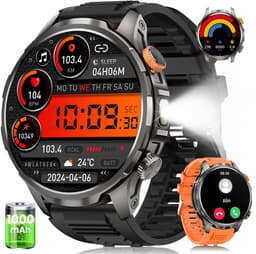 FOSMET Smartwatch Heren - Stappenteller - 1500mAh Heren Militaire Smartwatch - 1.91" AMOLED Groot Display - IP68 Waterdicht - Fitness Tracker met Hartslagmeter - SpO2 - Slaapmonitor - 150+ Sportmodi - Belfunctie - Geschikt voor Android en iOS — thumbnail 1