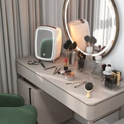 Koelkast 6 liter wit plastic mini schoonheidskoelkast met led spiegel voor slaapkamer hotel kantoor — thumbnail 5