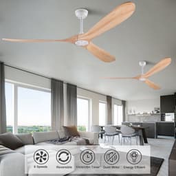 HAUSS SPOLE Plafondventilator - 183 cm - Stil Zonder Verlichting Met Afstandsbediening - Metaal En Hout - Wit Naturel - Voor Woonkamer En Terras — thumbnail 1