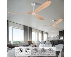 HAUSS SPOLE Plafondventilator - 183 cm - Stil Zonder Verlichting Met Afstandsbediening - Metaal En Hout - Wit Naturel - Voor Woonkamer En Terras