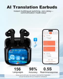 Vertaler hoofdtelefoon - vertaaltingshoofdtelefoon met real-time vertaling, in-ear vertaling, oordopjes met touchscreen, 156 talen koptelefoon, vertaler - real-time met ANC-microfoon en app voor — thumbnail 3