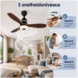 Rosnek Ventilatorlamp Plafond 61 cm - Plafondventilator met Verlichting en Muziekfunctie - RGB LED Lamp - Bluetooth Plafondventilator - Dimbaar - 2000 Lumen - Smart Remote - 3 Snelheden - Voor Slaapkamer/Kinderkamer — thumbnail 3