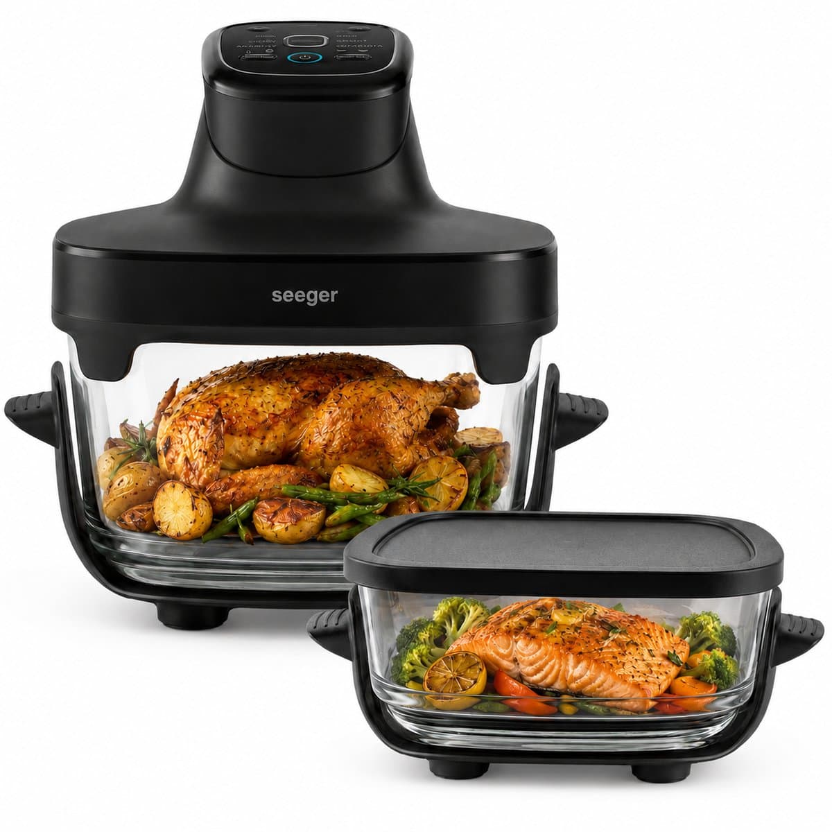 Seeger ClearFry Glazen Airfryer - 6 Programma's - PFAS-Vrij - 60°C Tot 200°C - 2.5L + 4.5L Glazen Containers - Zwart — afbeelding 1