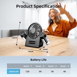 Solvix tafel ventilator geluidloos - Tafelfan - Zwart - Met 2 Sprayflessen - 4 Verstelbare Windsnelheden - Voor Thuis en Kantoor — thumbnail 3