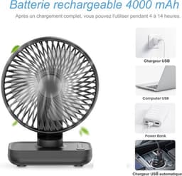 Solvix tafel ventilator geluidloos - Tafelfan - USB Oplaadbaar - 4 Snelheden - Stil Design - Voor Thuis en Kantoor — thumbnail 2