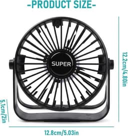 Solvix tafel ventilator geluidloos - USB Tafelventilator - Zwarte Mini Ventilator - 3 Snelheden - 360° Draaibaar - Voor Thuis, Kantoor en Camping — thumbnail 2