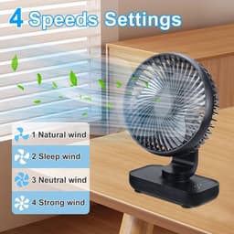 Solvix tafel ventilator geluidloos - USB Bureauventilator - Zwart - 4 Instellingen - Oplaadbare 4000mAh Batterij - Voor Thuis en Buitenshuis — thumbnail 2