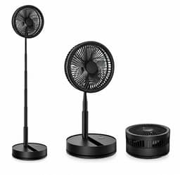 Inklapbare Ventilator Zwart - Telescopische Bureau en Vloerventilator - 8000mAh Oplaadbare Accu - Stille Ventilator met 4 Snelheden - Draagbare Fan voor Thuis Kantoor en Reizen — thumbnail 1