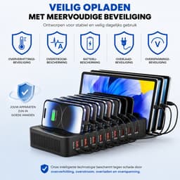 ZENC® 10 Poorten Oplaadstation Geschikt voor Telefoon en Tablet - 100W Snellader - Multi Oplader - Zwart — thumbnail 4