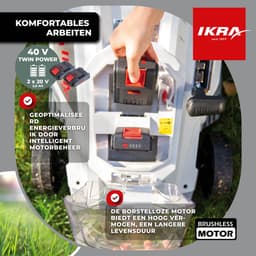 IKRA accu-grasmaaier ICM 2/2037 met mulch-functie, inclusief twee 20 V accu’s, dubbele snel-lader en reservemessen — thumbnail 4