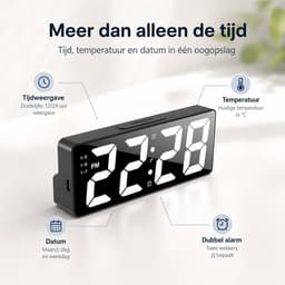 Digitale Wekker - Dubbel Alarm - LED-Display - Zwart — thumbnail 3
