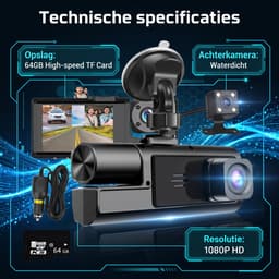 Fokelyi Dashcam Voor Auto - 1080P Drie Camera's Met Zuignap -Driving Recorder - 170° Groothoek En F2.0 Nachtzicht - Parkeerbewaking En Loopopname - HD Dashcams Voor Achter — thumbnail 2