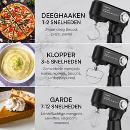 Planetaire Mixer - Keukenmachine Deegmixer - Bakken Ingrediënten Mengen - 12 Snelheden Pulsefunctie - 3.5L Kom - Zwart — thumbnail 5
