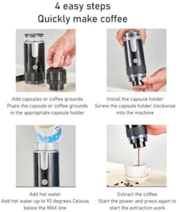 Draagbaar Koffieapparaat - Capsule Koffie - 160ml - Oplaadbaar - Geschikt voor Capsules en Gemalen Koffie - zwart — thumbnail 3