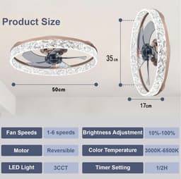 Plafondventilator van 50 cm met verlichting en afstandsbediening - Fandelier platte plafondventilator - 3000K-6500K dimbare inbouw LED-ventilatorlamp - bruin moderne plafondventilator met verlichting voor de slaapkamer — thumbnail 5